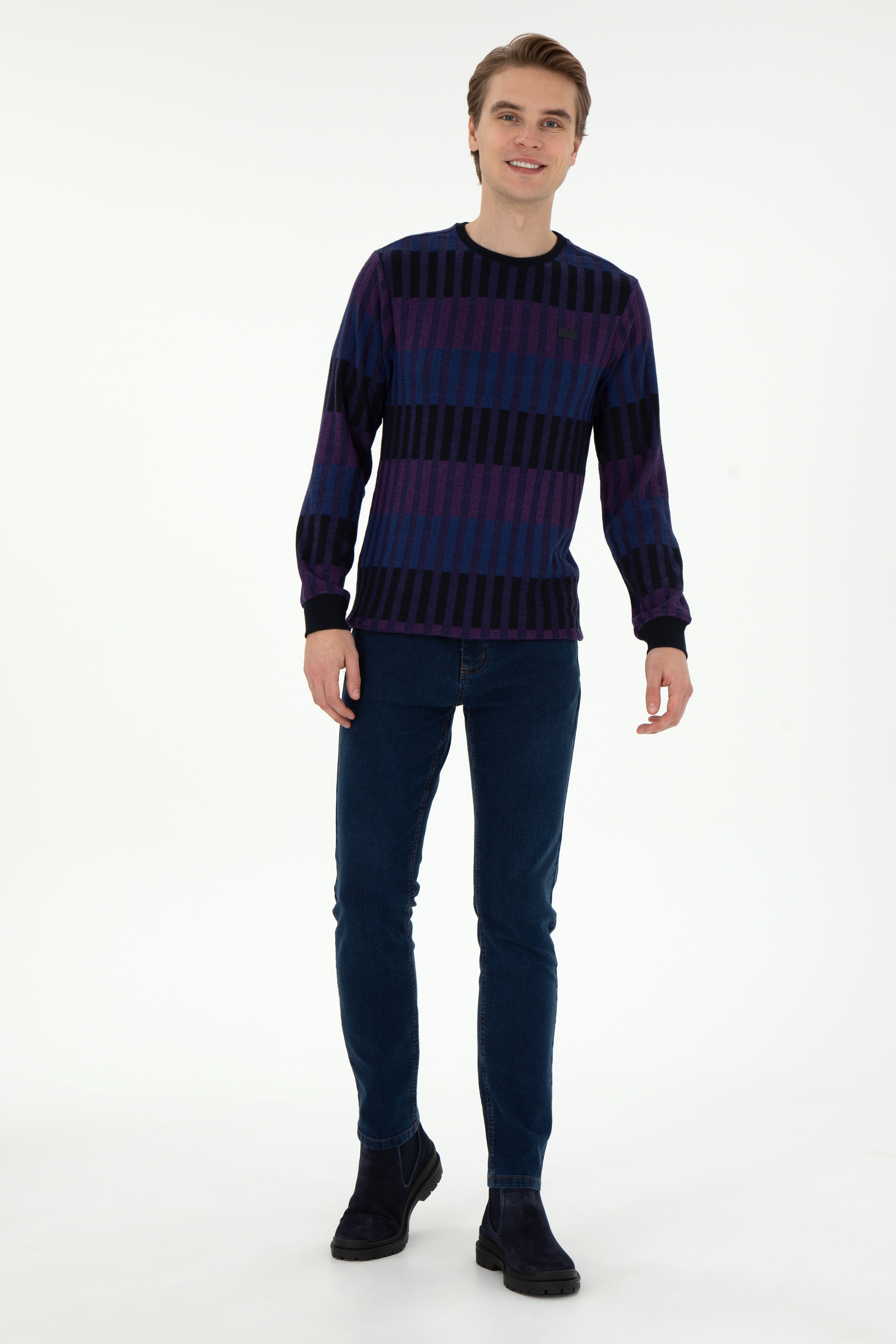 Erkek Regular Fit Bisiklet Yaka Mor Sweatshirt
