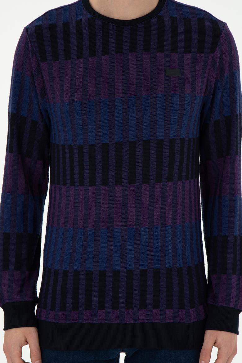 Erkek Regular Fit Bisiklet Yaka Mor Sweatshirt - 50290623007