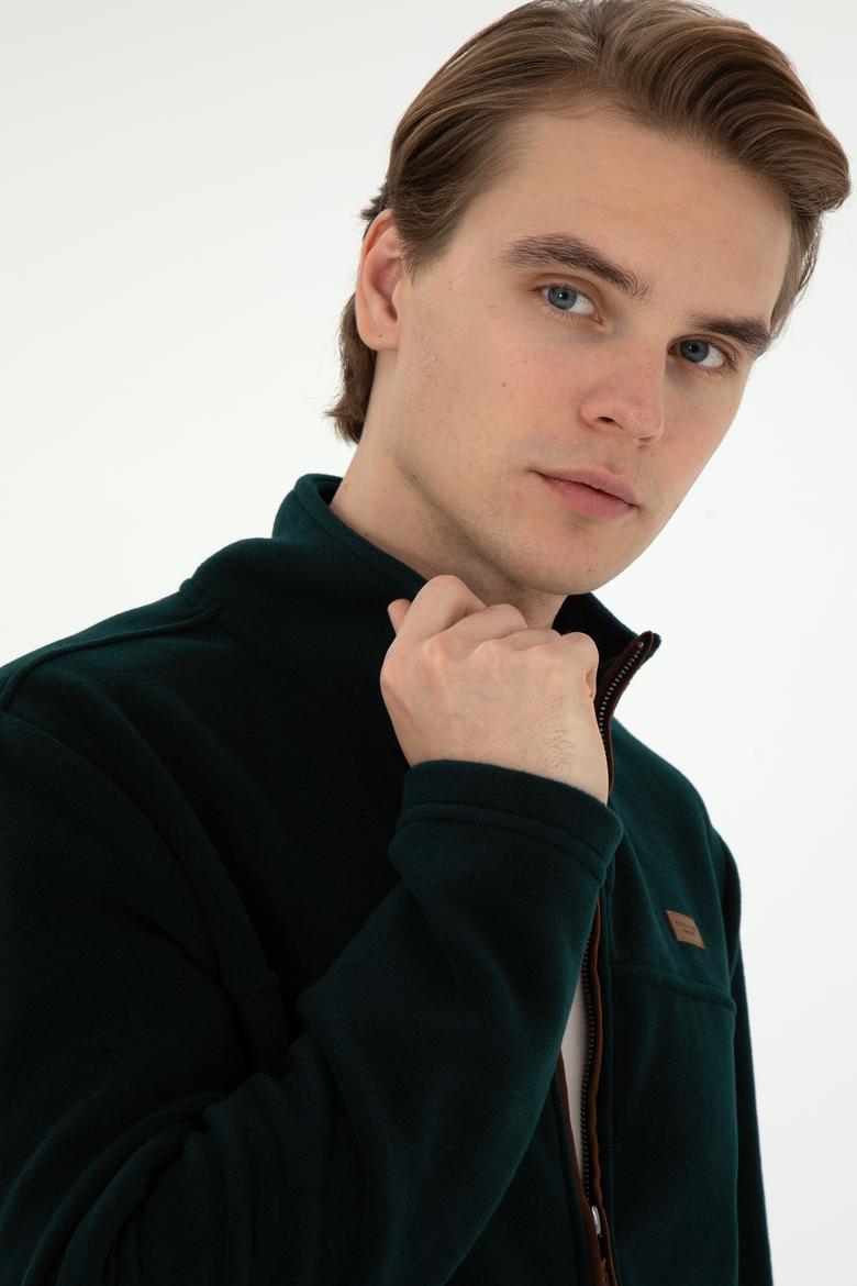Erkek Koyu Yeşil  Polar Örme Hırka - 50290594029