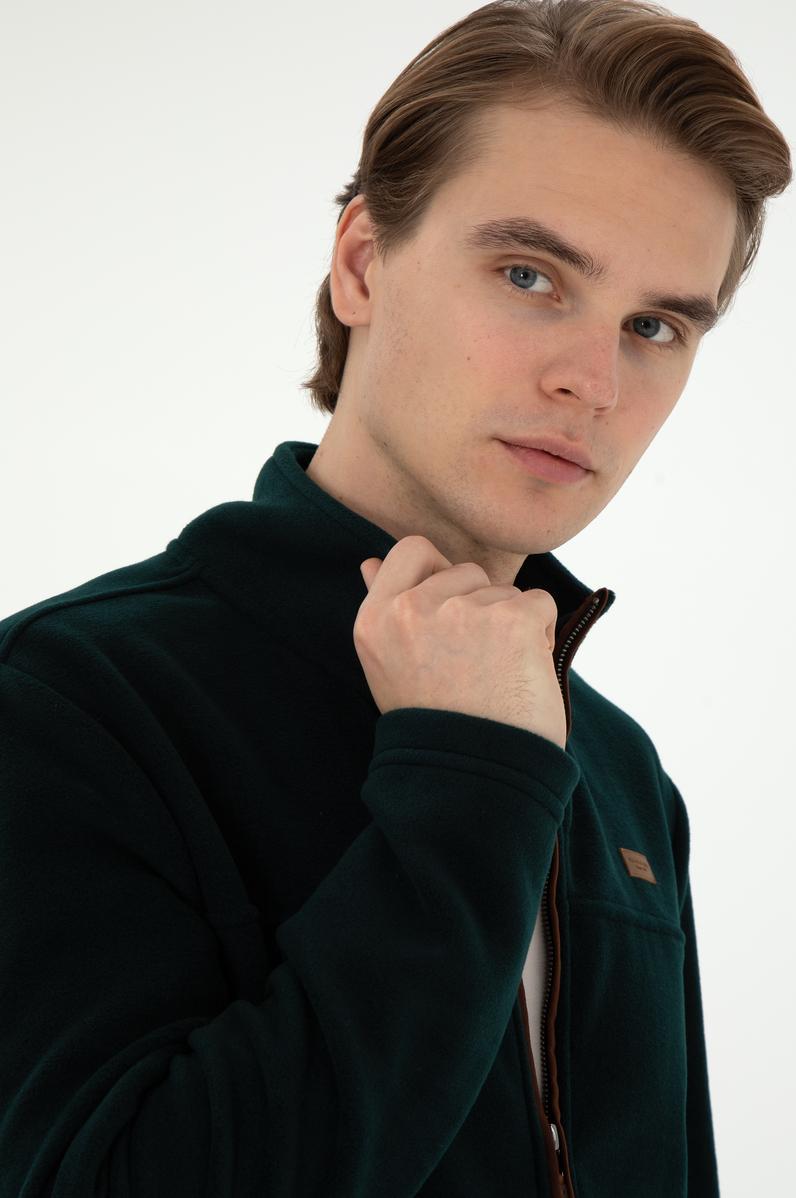 Erkek Koyu Yeşil  Polar Örme Hırka