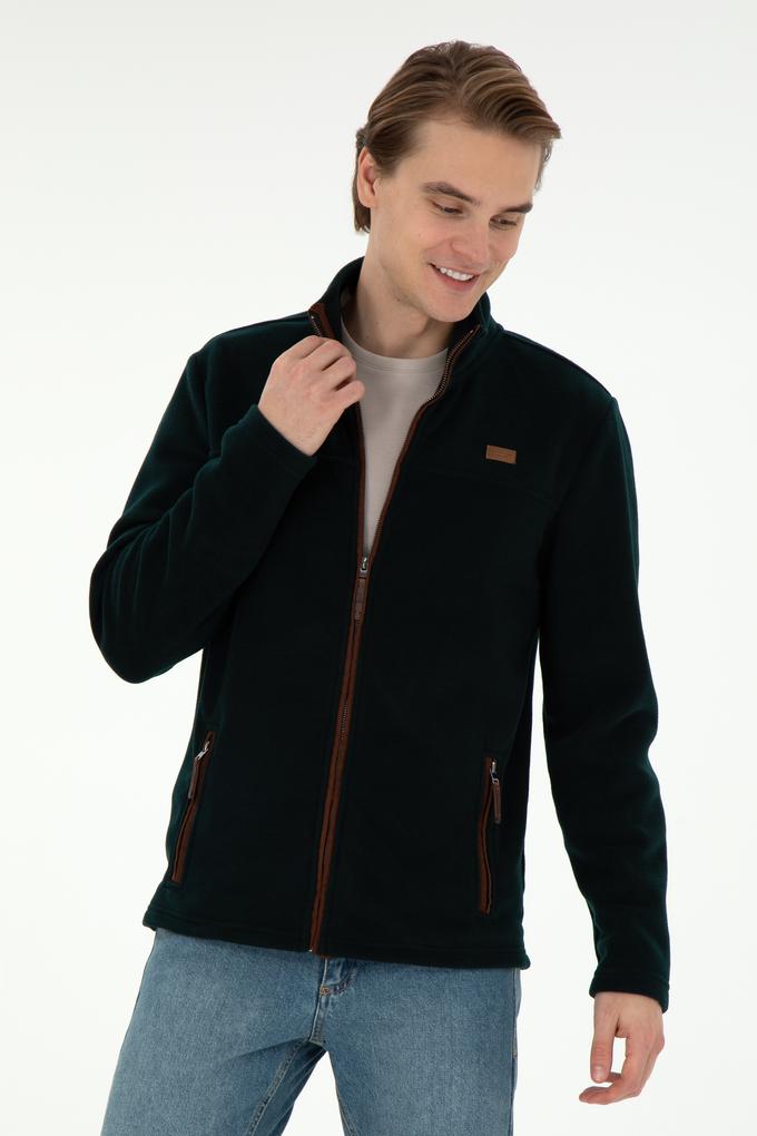 Erkek Koyu Yeşil  Polar Örme Hırka