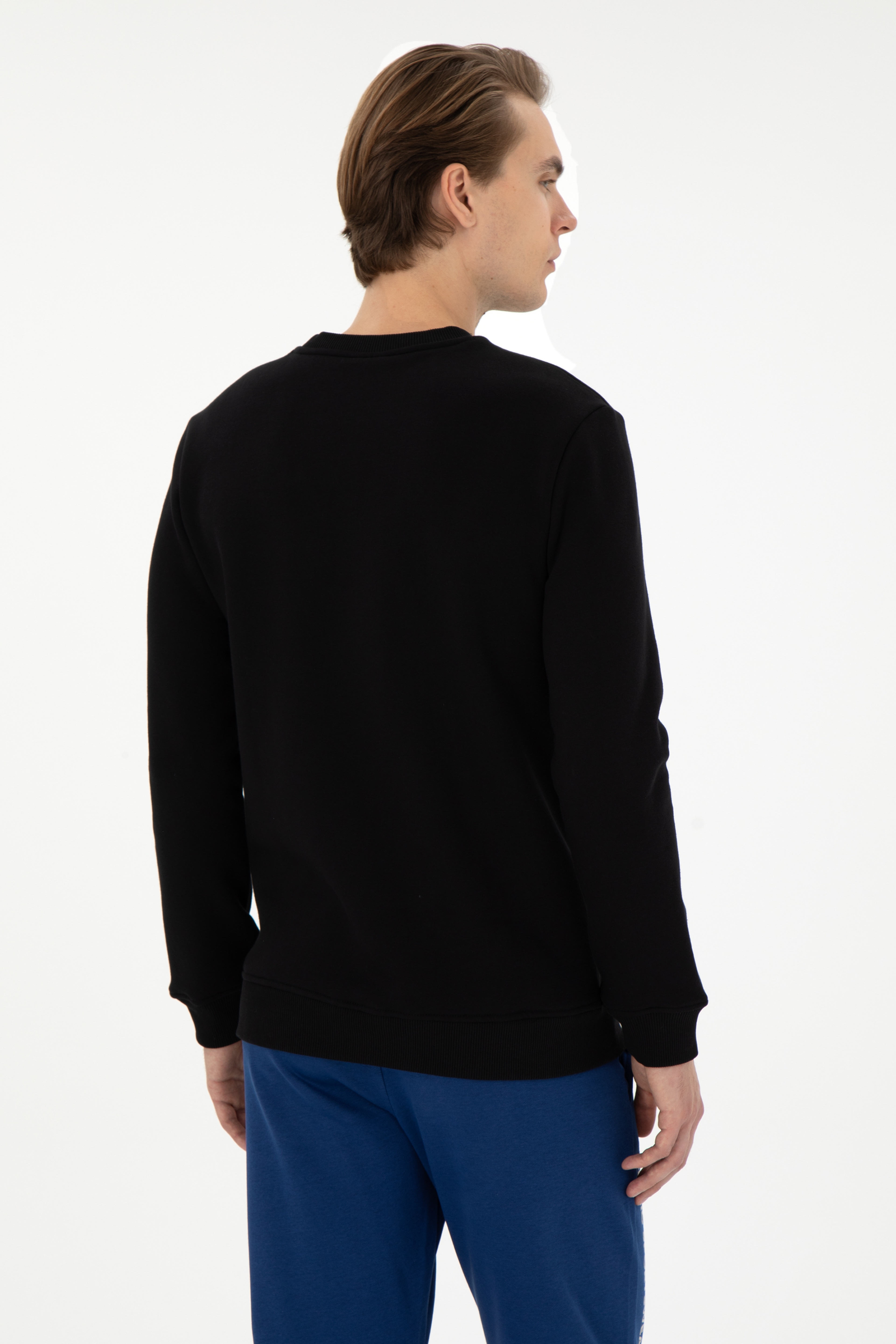 Erkek Regular Fit Bisiklet Yaka Siyah Sweatshirt - Image 5
