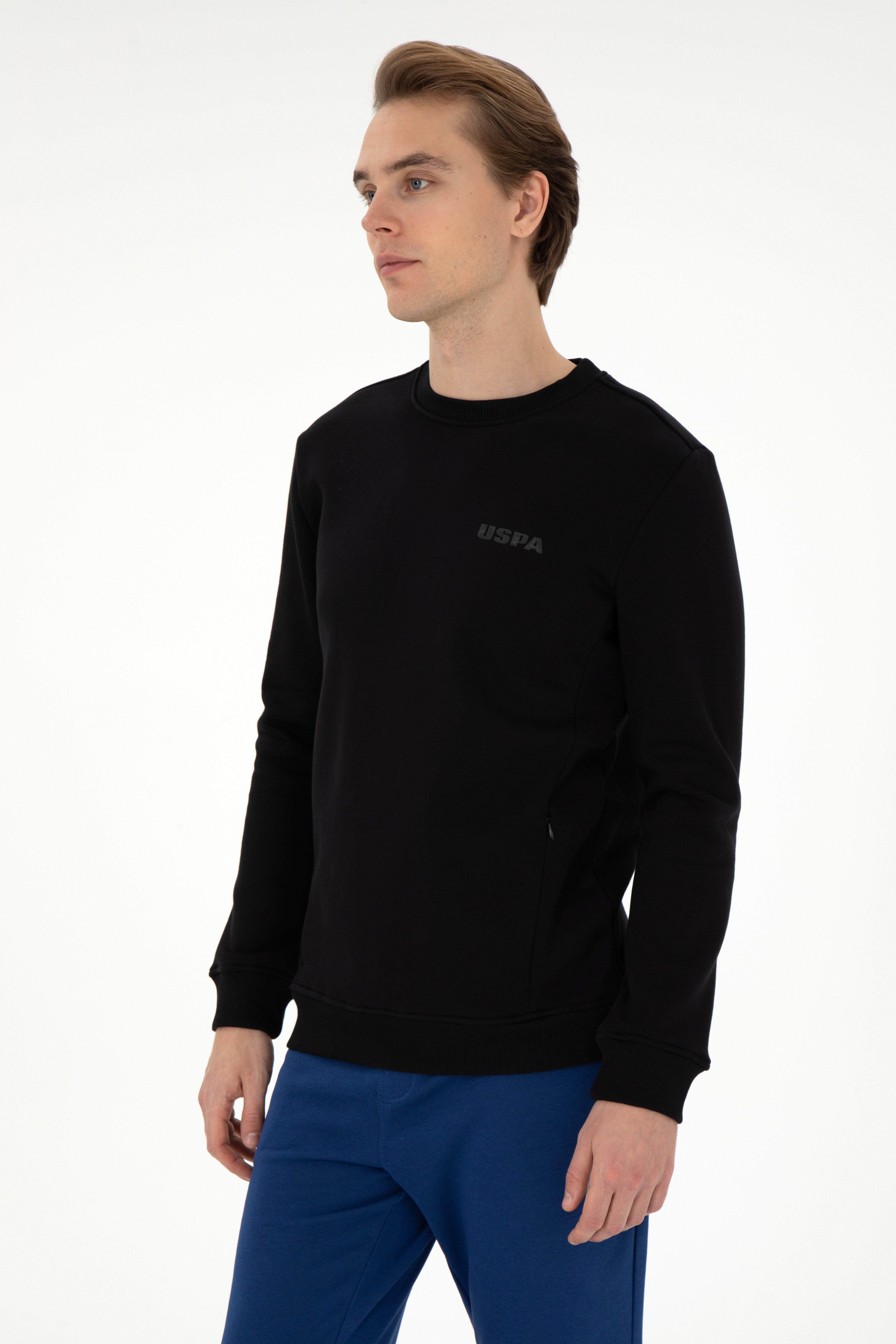 Erkek Regular Fit Bisiklet Yaka Siyah Sweatshirt - Image 1