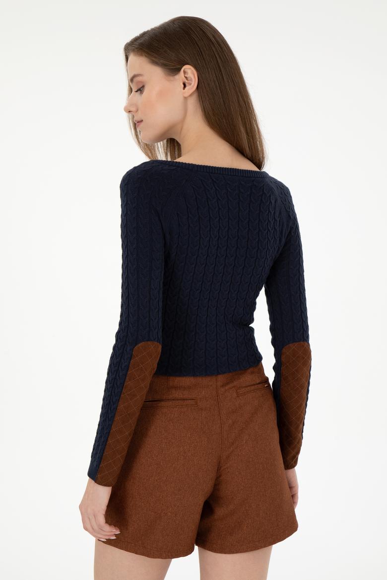 Kadın Lacivert Basic Biklet Yaka Kazak - 50288981004