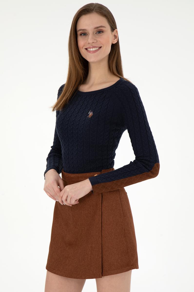 Kadın Lacivert Basic Biklet Yaka Kazak