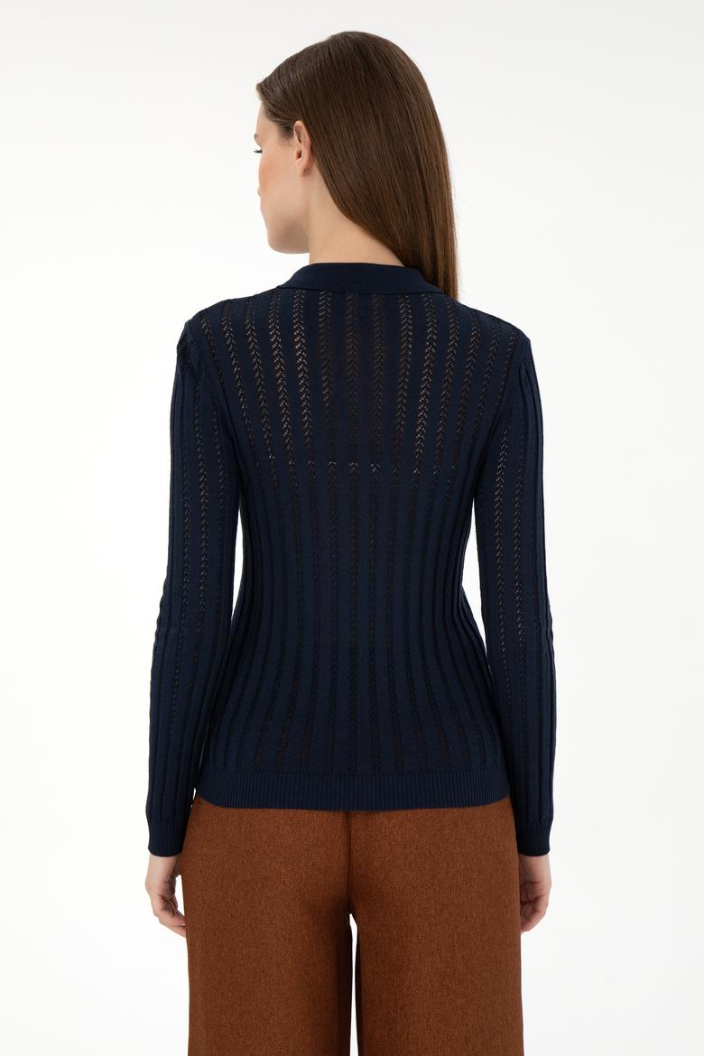 Kadın Lacivert Polo Yaka Kazak - 50293129012