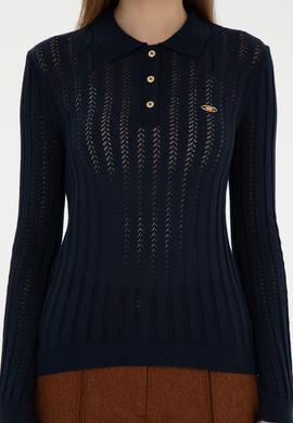 Kadın Lacivert Polo Yaka Kazak - 50293129012