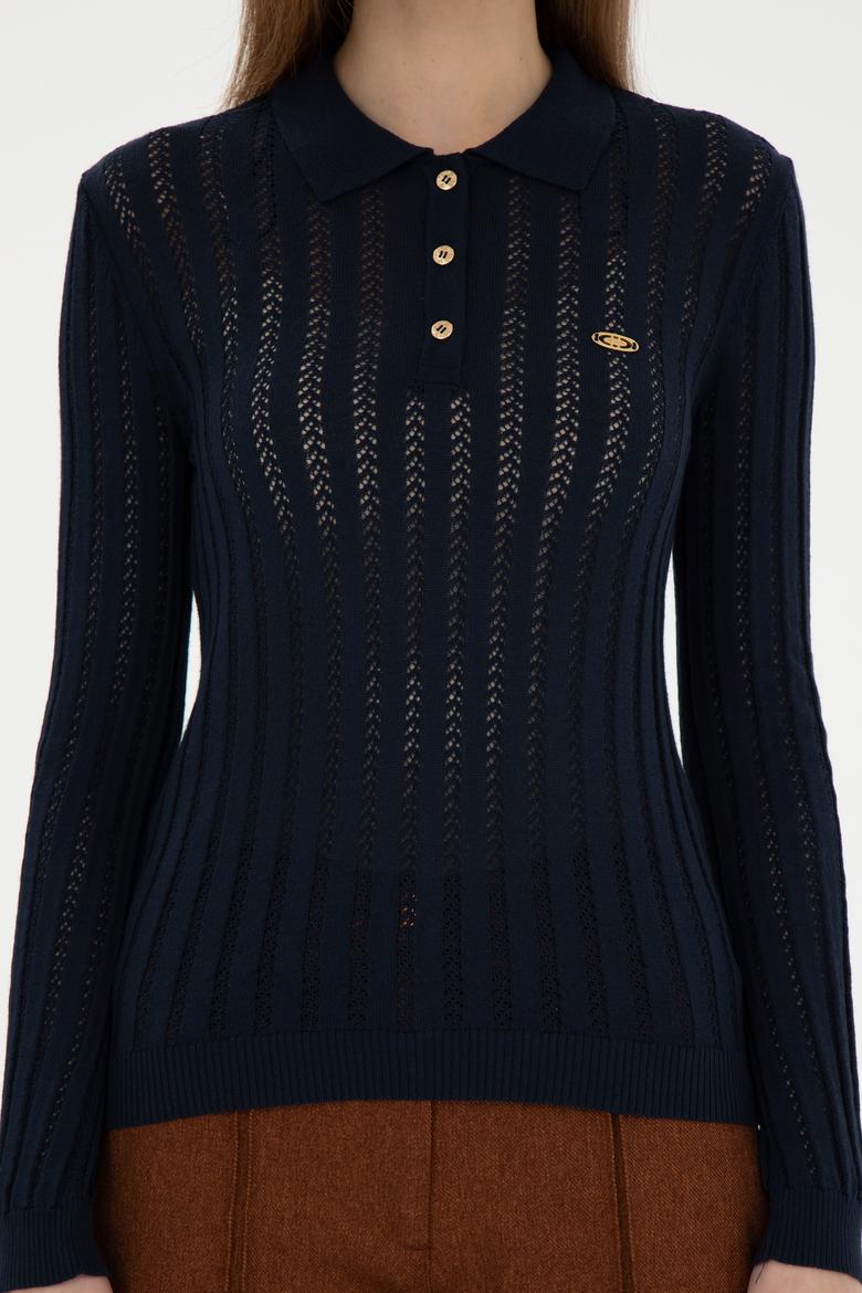 Kadın Lacivert Polo Yaka Kazak - 50293129012