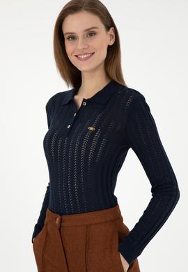 Kadın Lacivert Polo Yaka Kazak - 50293129012