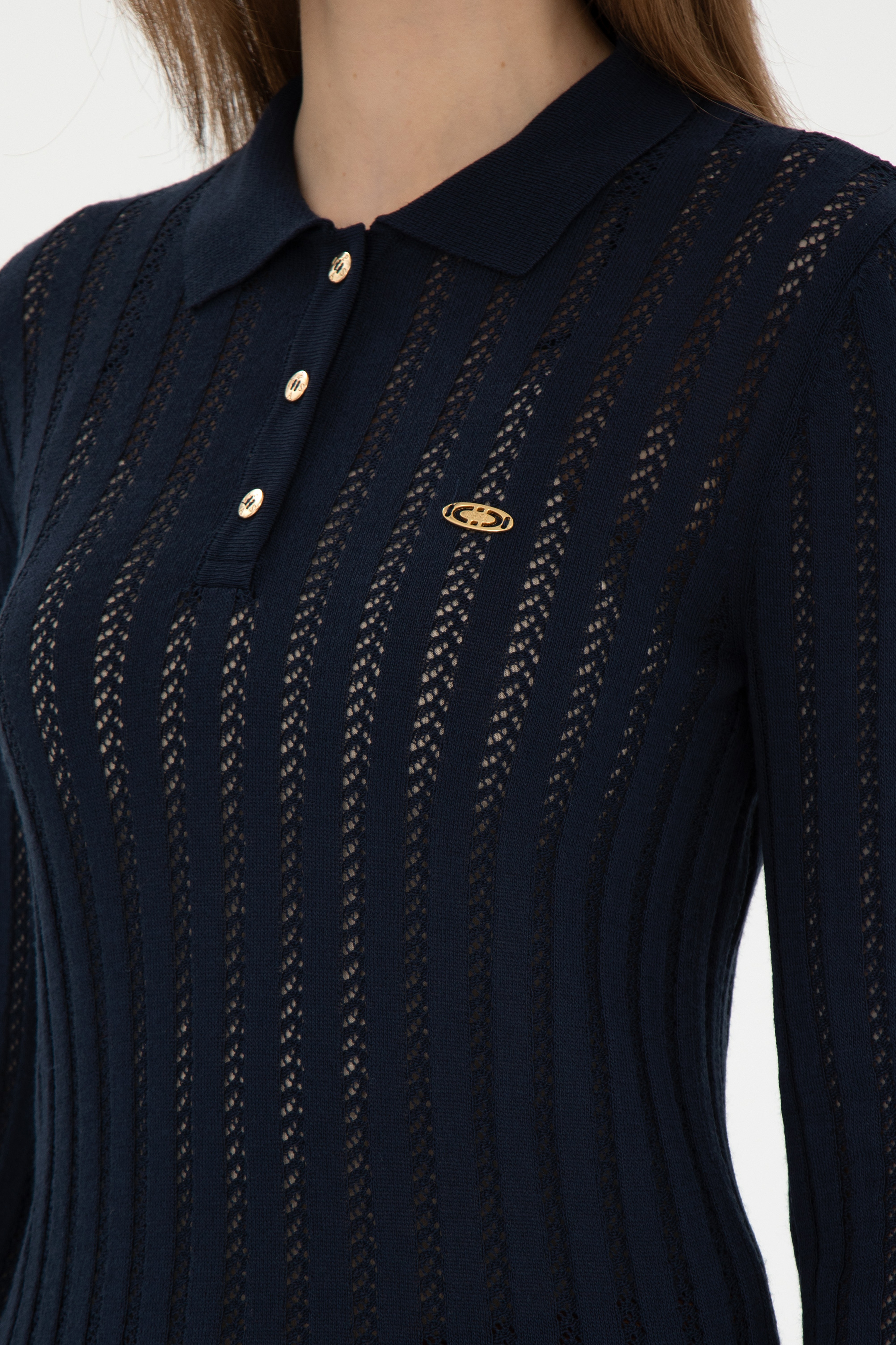 Kadın Lacivert Polo Yaka Kazak - Image 7