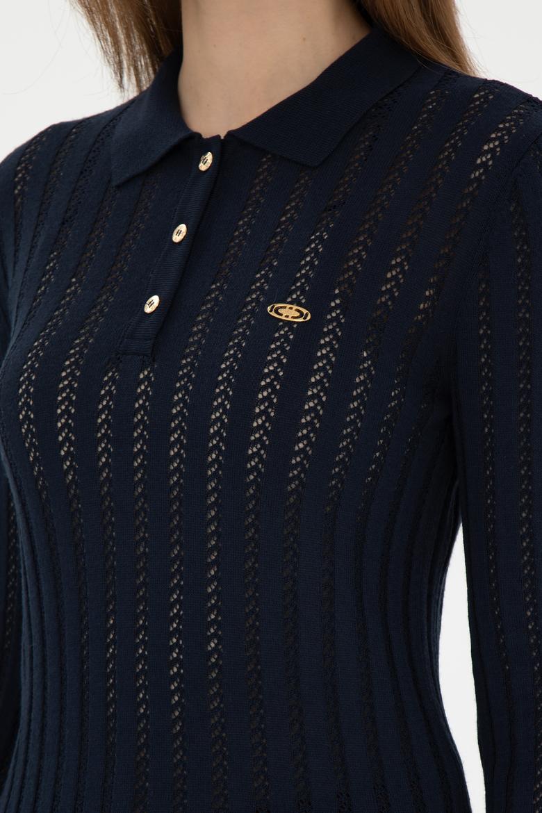 Kadın Lacivert Polo Yaka Kazak - 50293129012