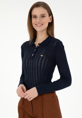 Kadın Lacivert Polo Yaka Kazak - 50293129012