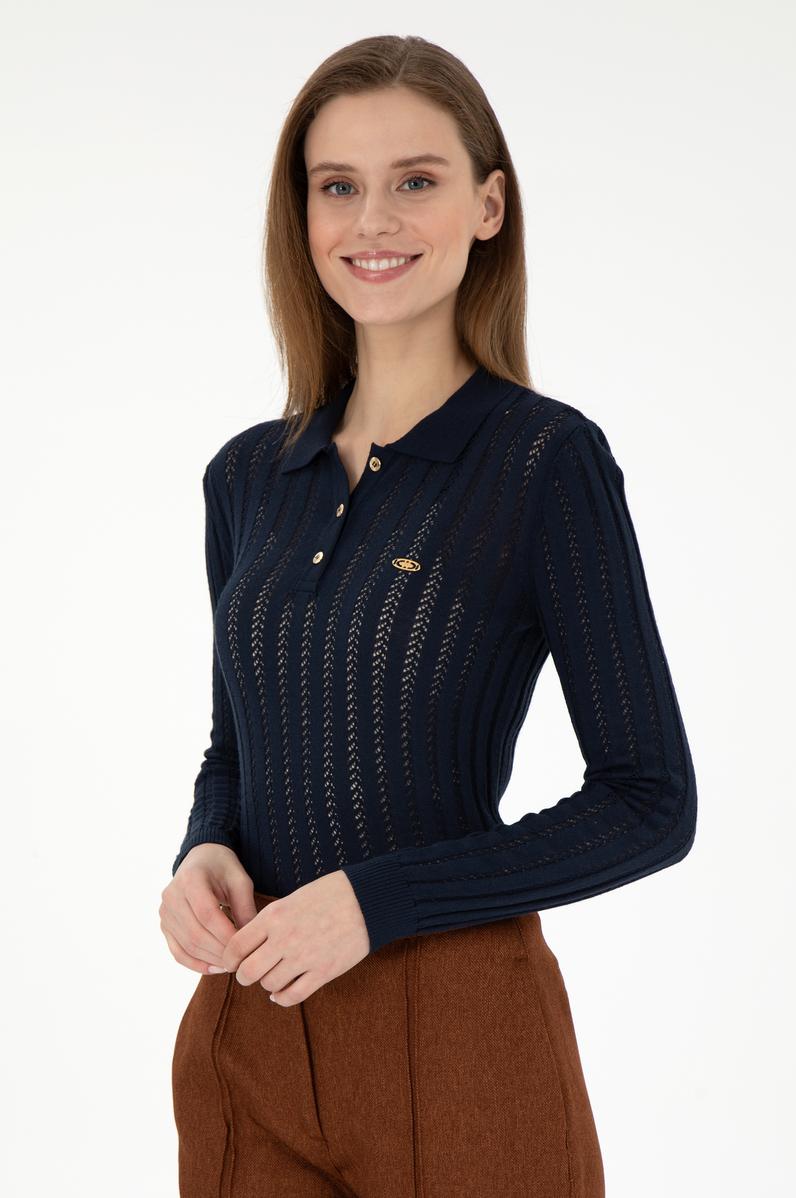 Kadın Lacivert Polo Yaka Kazak