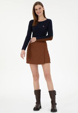 Kadın Kahverengi Mini Boy Dokuma Şort Etek - 50290931004