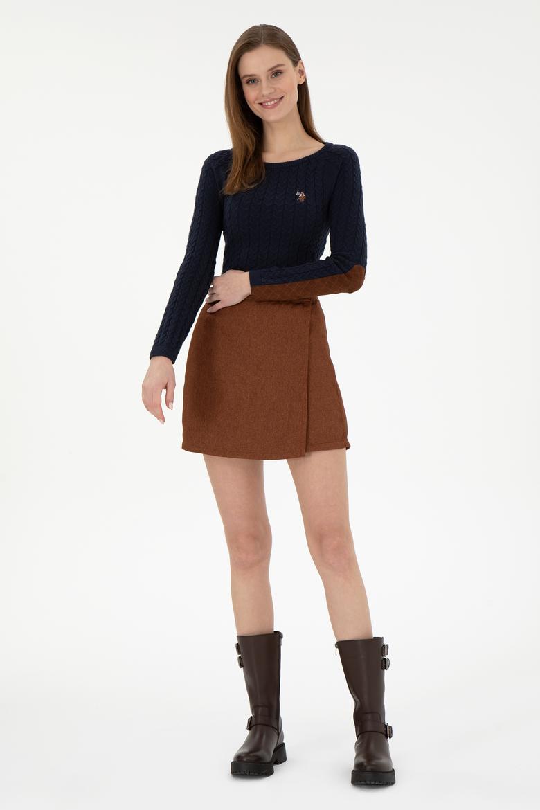 Kadın Kahverengi Mini Boy Dokuma Şort Etek - 50290931004