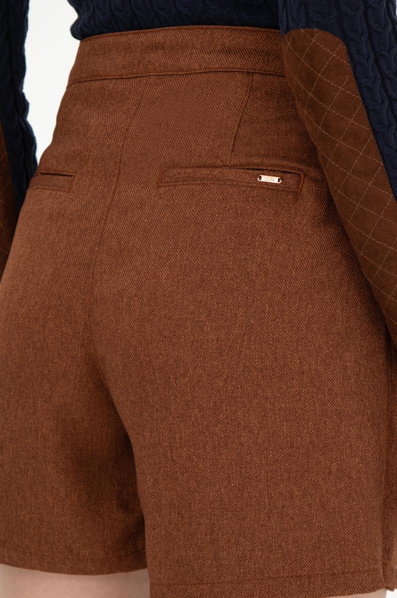 Kadın Kahverengi Mini Boy Dokuma Şort Etek