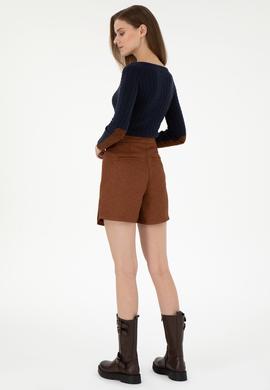 Kadın Kahverengi Mini Boy Dokuma Şort Etek - 50290931004