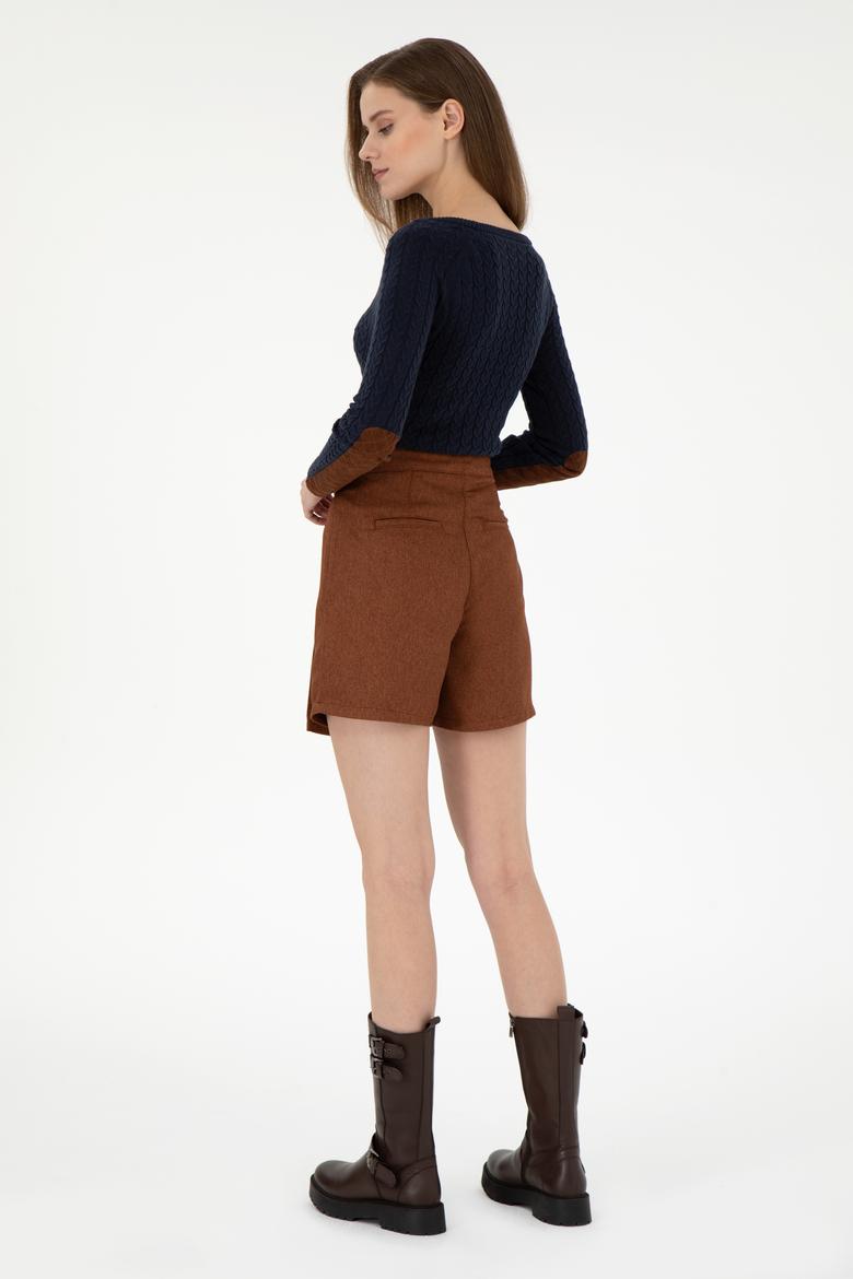 Kadın Kahverengi Mini Boy Dokuma Şort Etek - 50290931004