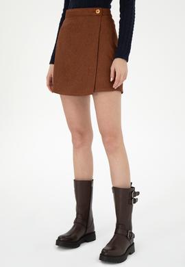 Kadın Kahverengi Mini Boy Dokuma Şort Etek - 50290931004