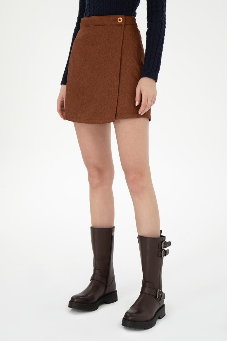 Kadın Kahverengi Mini Boy Dokuma Şort Etek - 50290931004