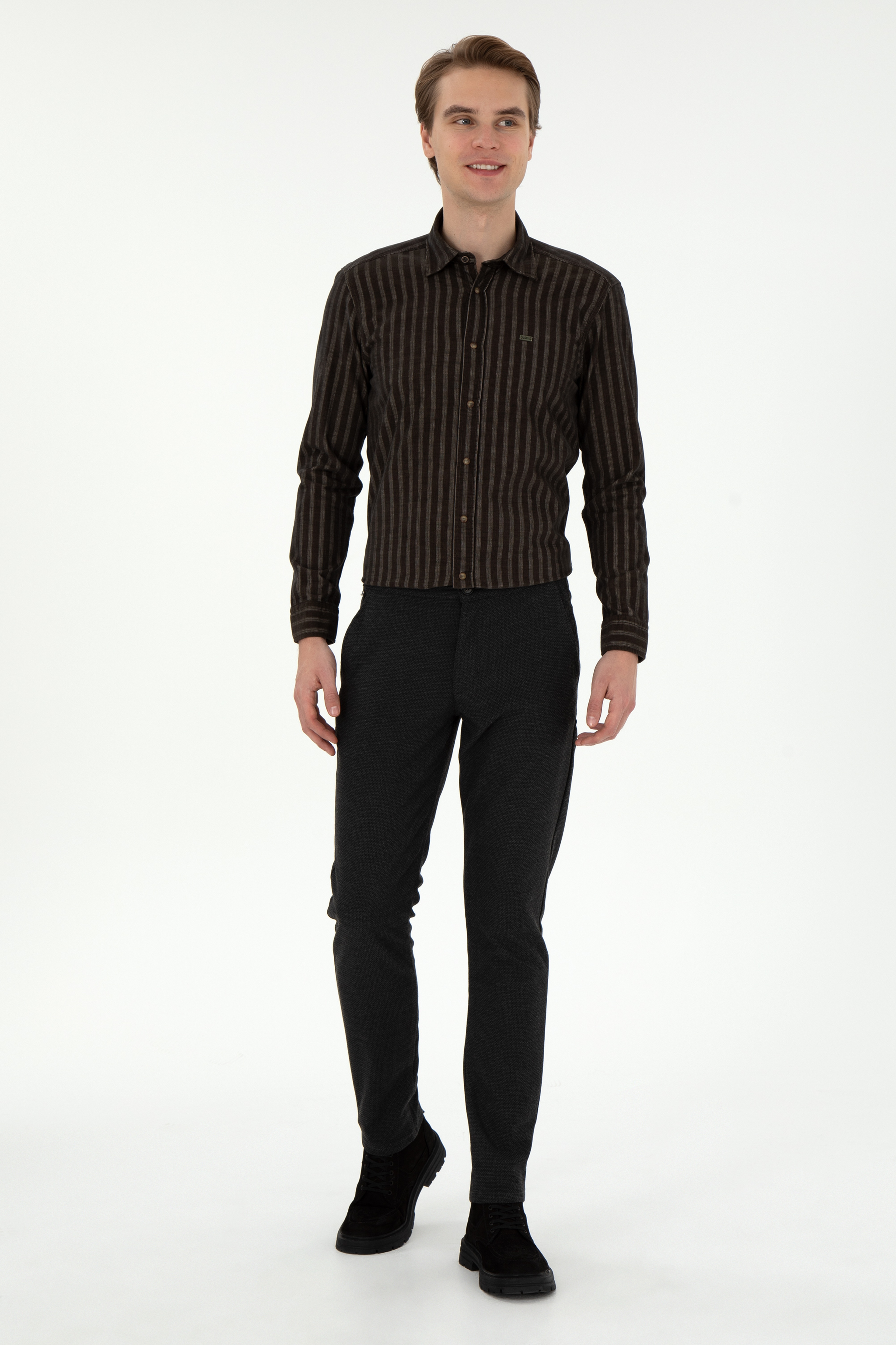 Erkek Slim Fit Antrasit Kanvas Pantolon