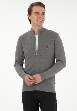 Erkek Gri Melanj Basic Triko Hırka - 50294738023