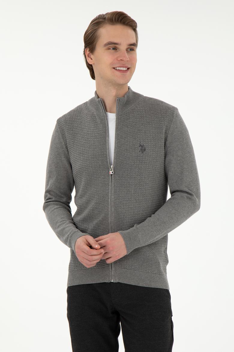 Erkek Gri Melanj Basic Triko Hırka