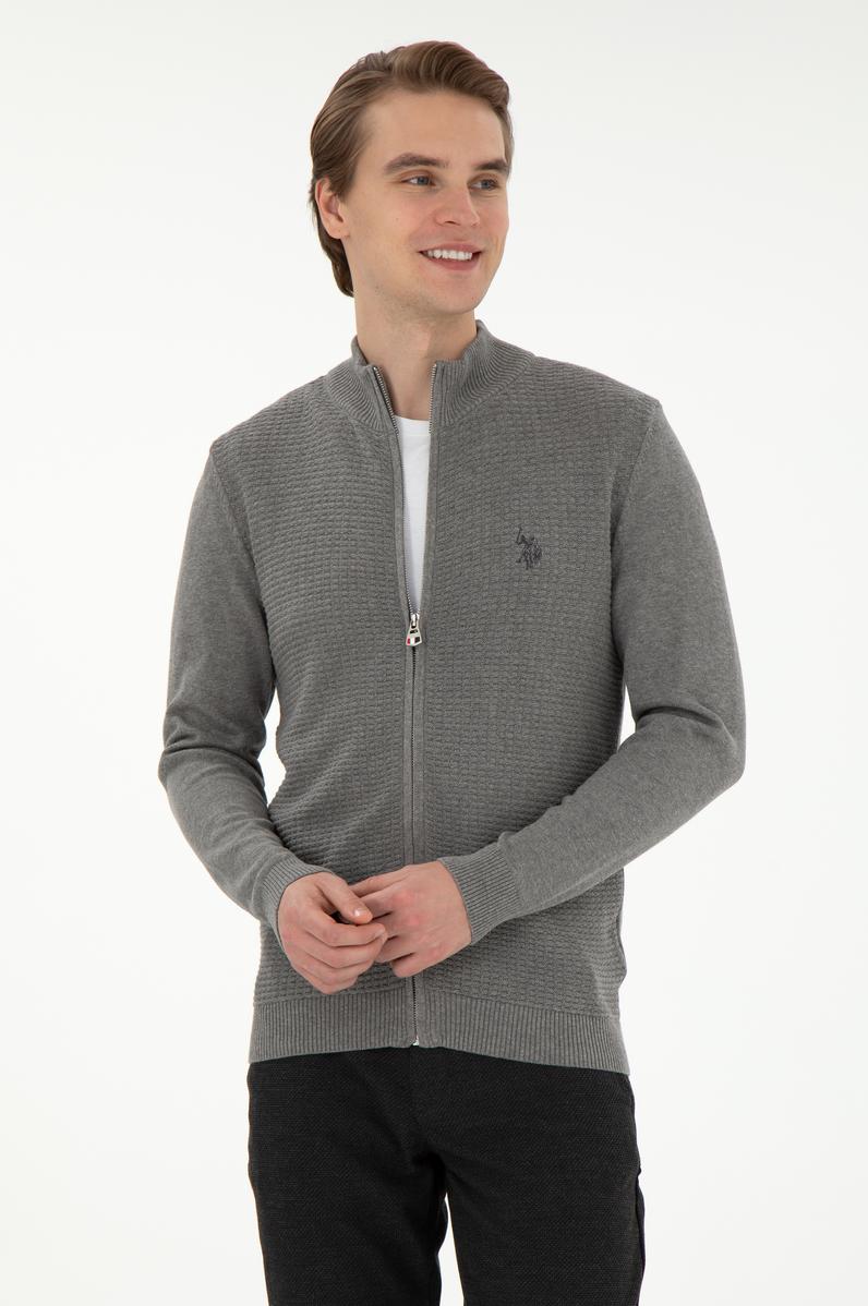 Erkek Gri Melanj Basic Triko Hırka