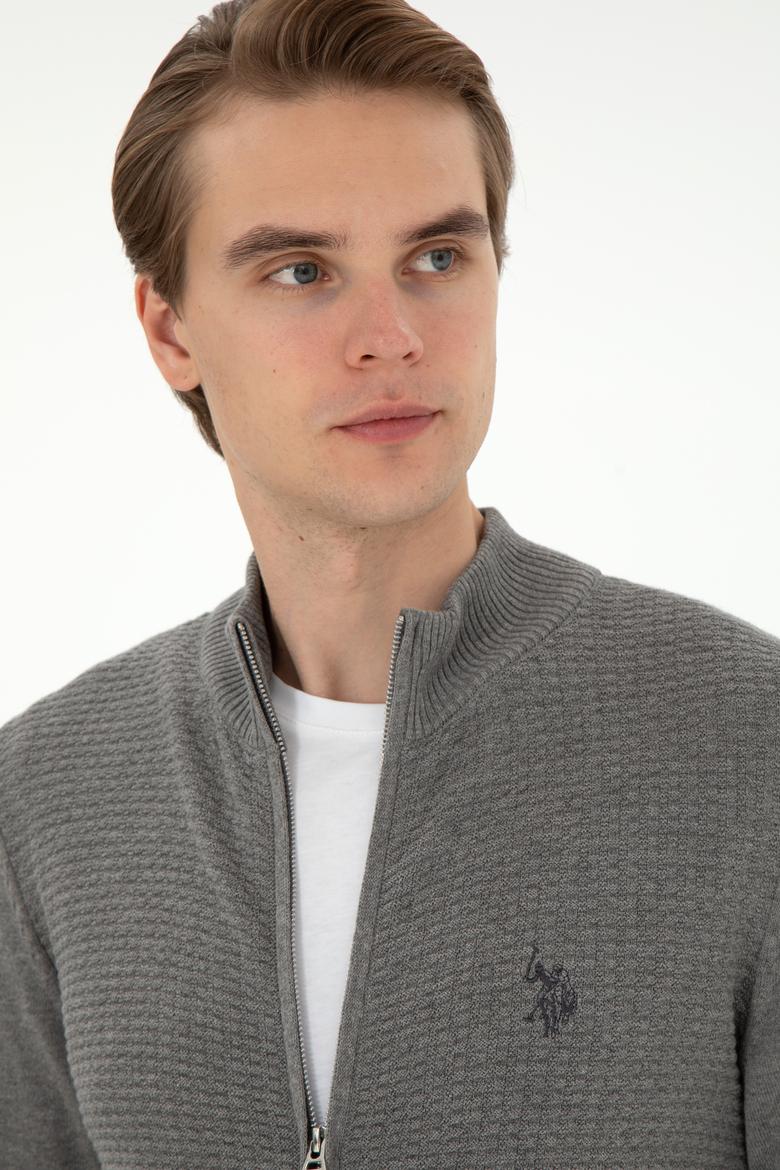 Erkek Gri Melanj Basic Triko Hırka - 50294738023