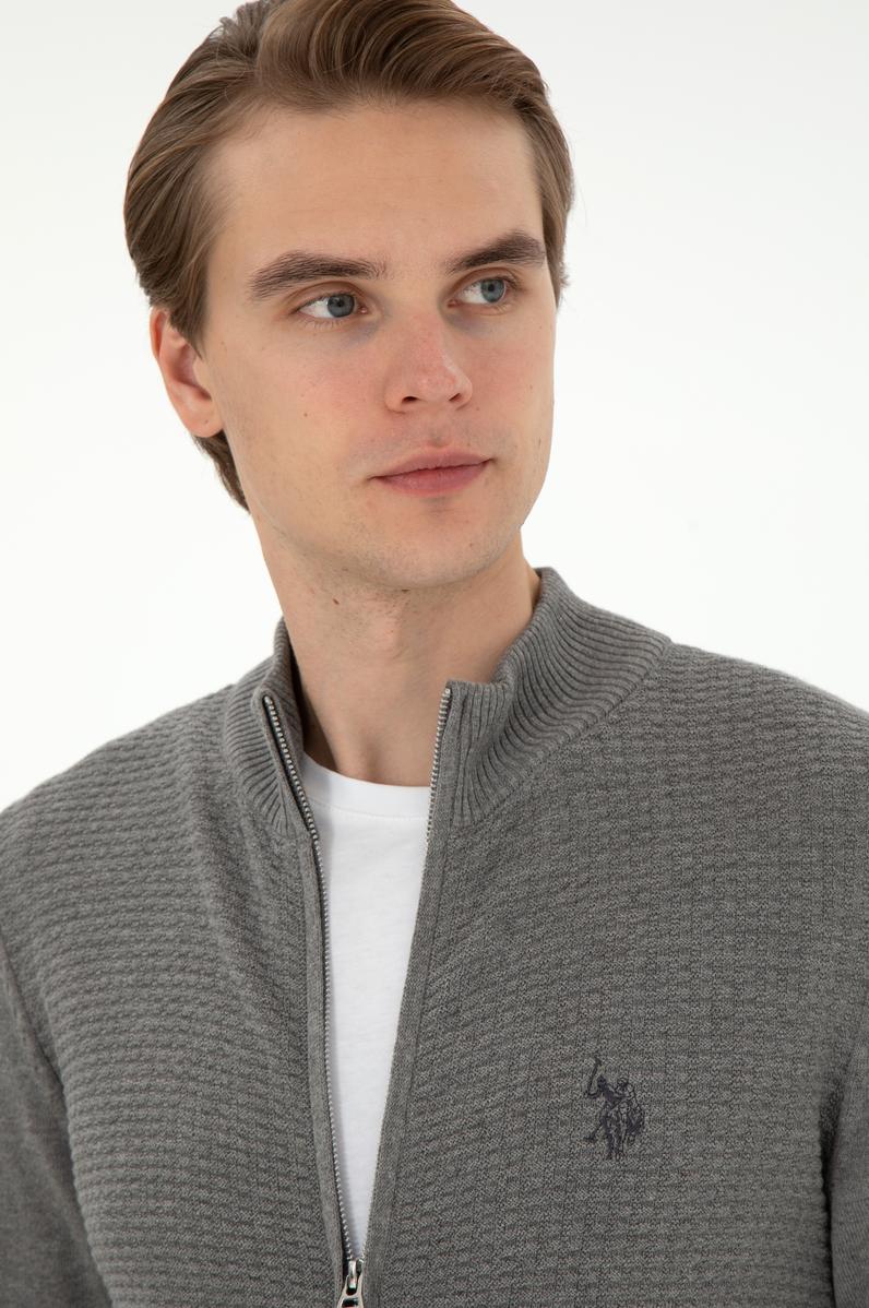 Erkek Gri Melanj Basic Triko Hırka