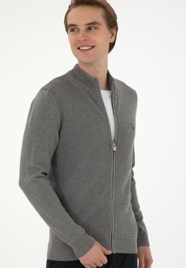 Erkek Gri Melanj Basic Triko Hırka - 50294738023