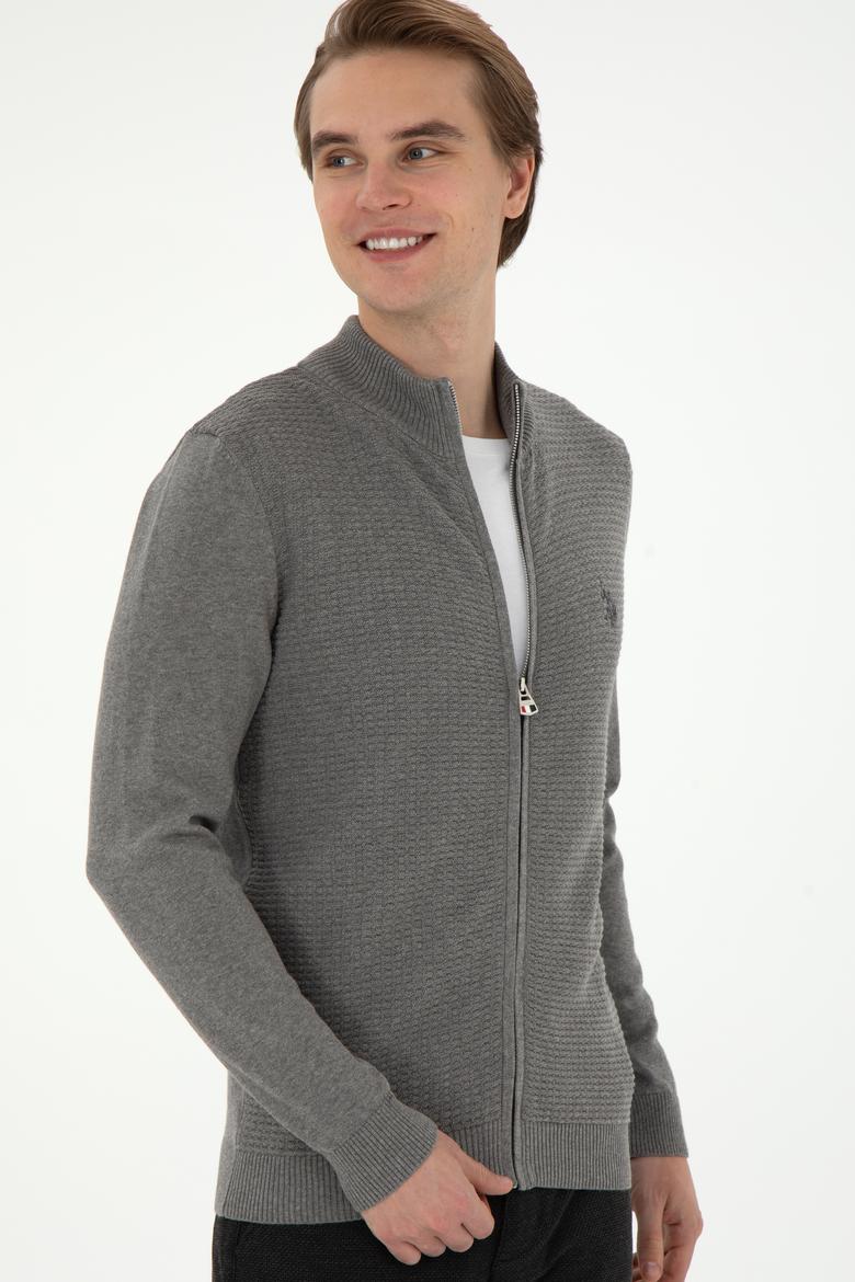 Erkek Gri Melanj Basic Triko Hırka - 50294738023