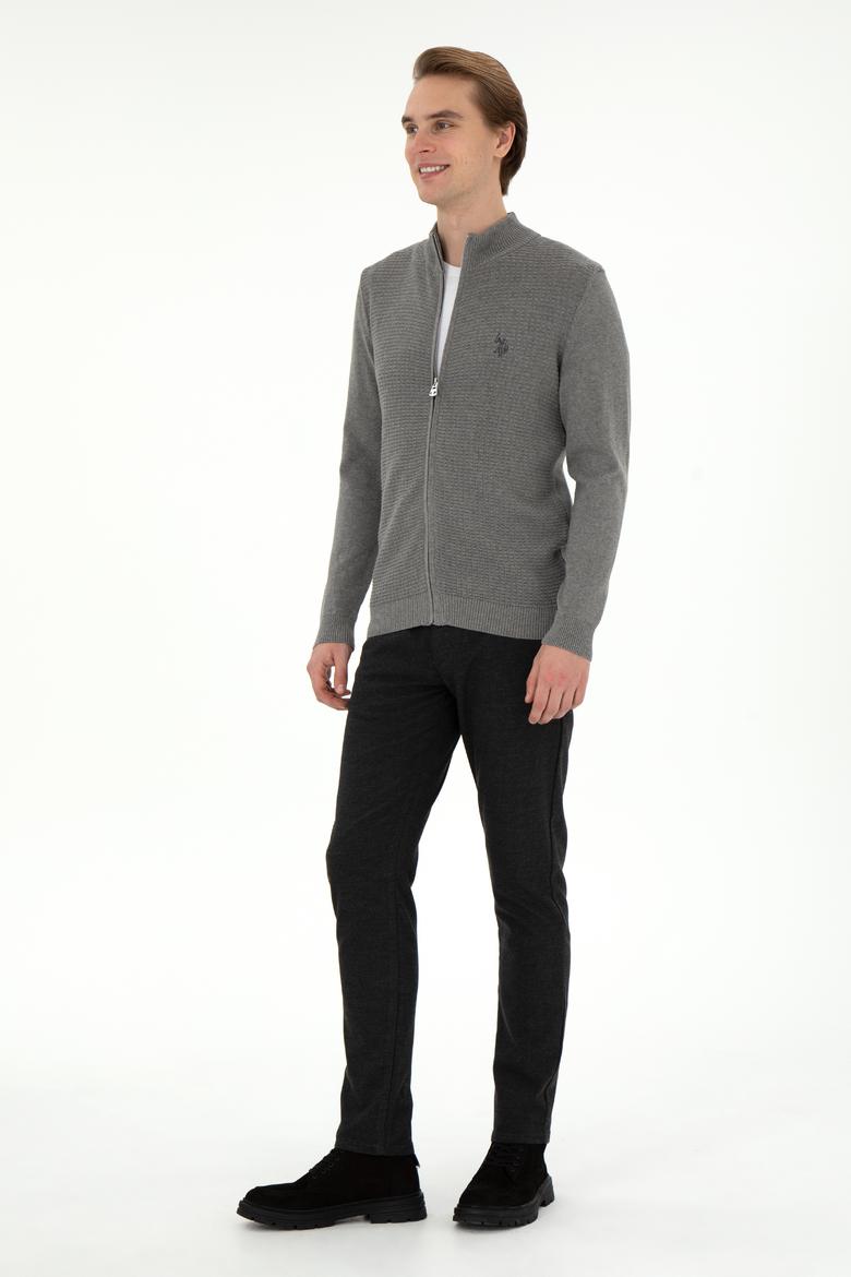 Erkek Gri Melanj Basic Triko Hırka - 50294738023