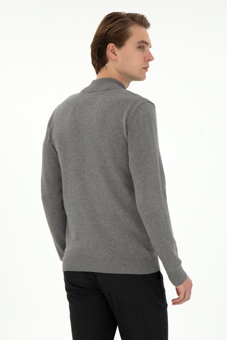 Erkek Gri Melanj Basic Triko Hırka - 50294738023