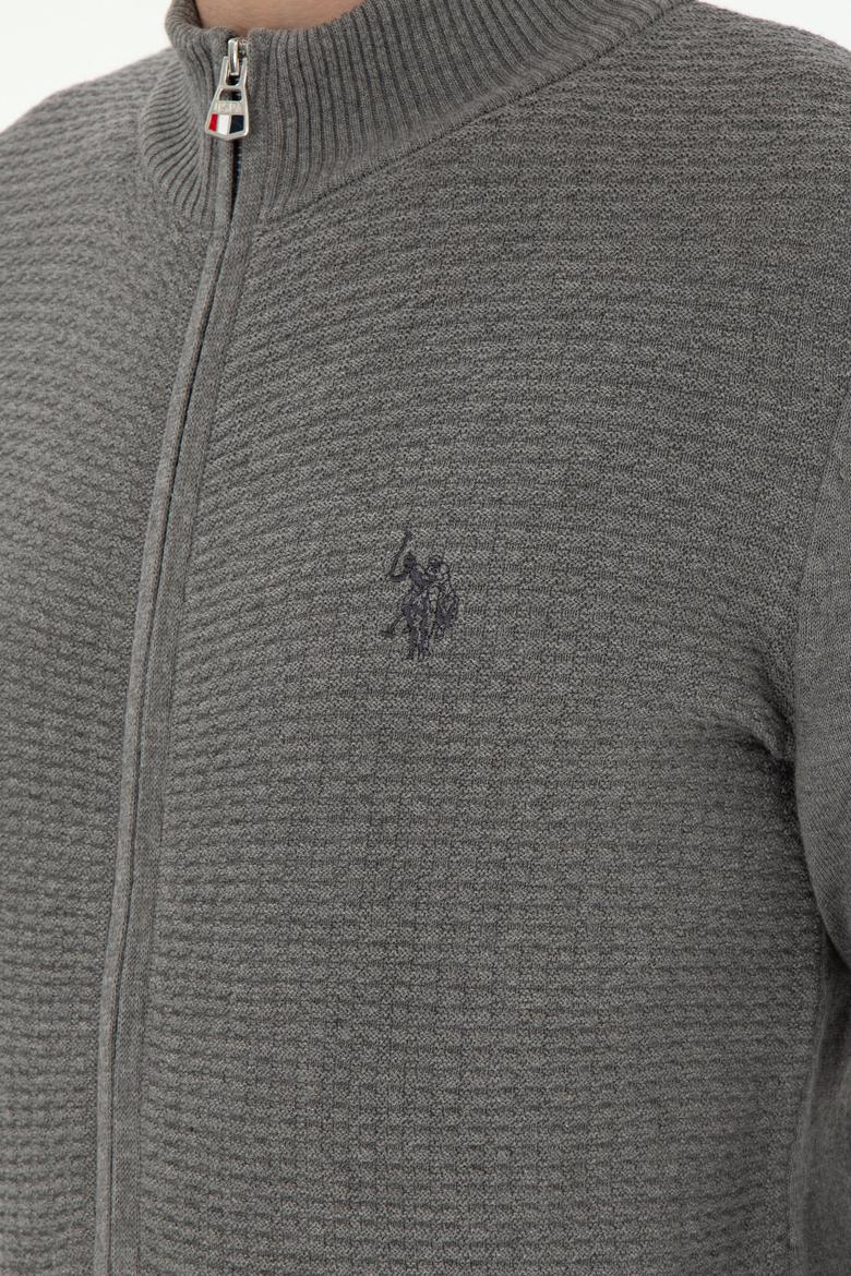 Erkek Gri Melanj Basic Triko Hırka - 50294738023