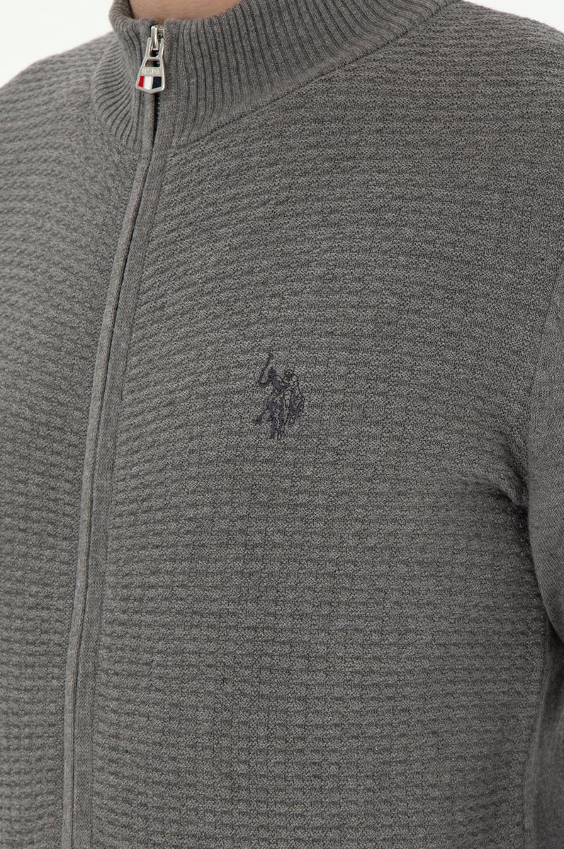 Erkek Gri Melanj Basic Triko Hırka