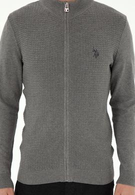 Erkek Gri Melanj Basic Triko Hırka - 50294738023