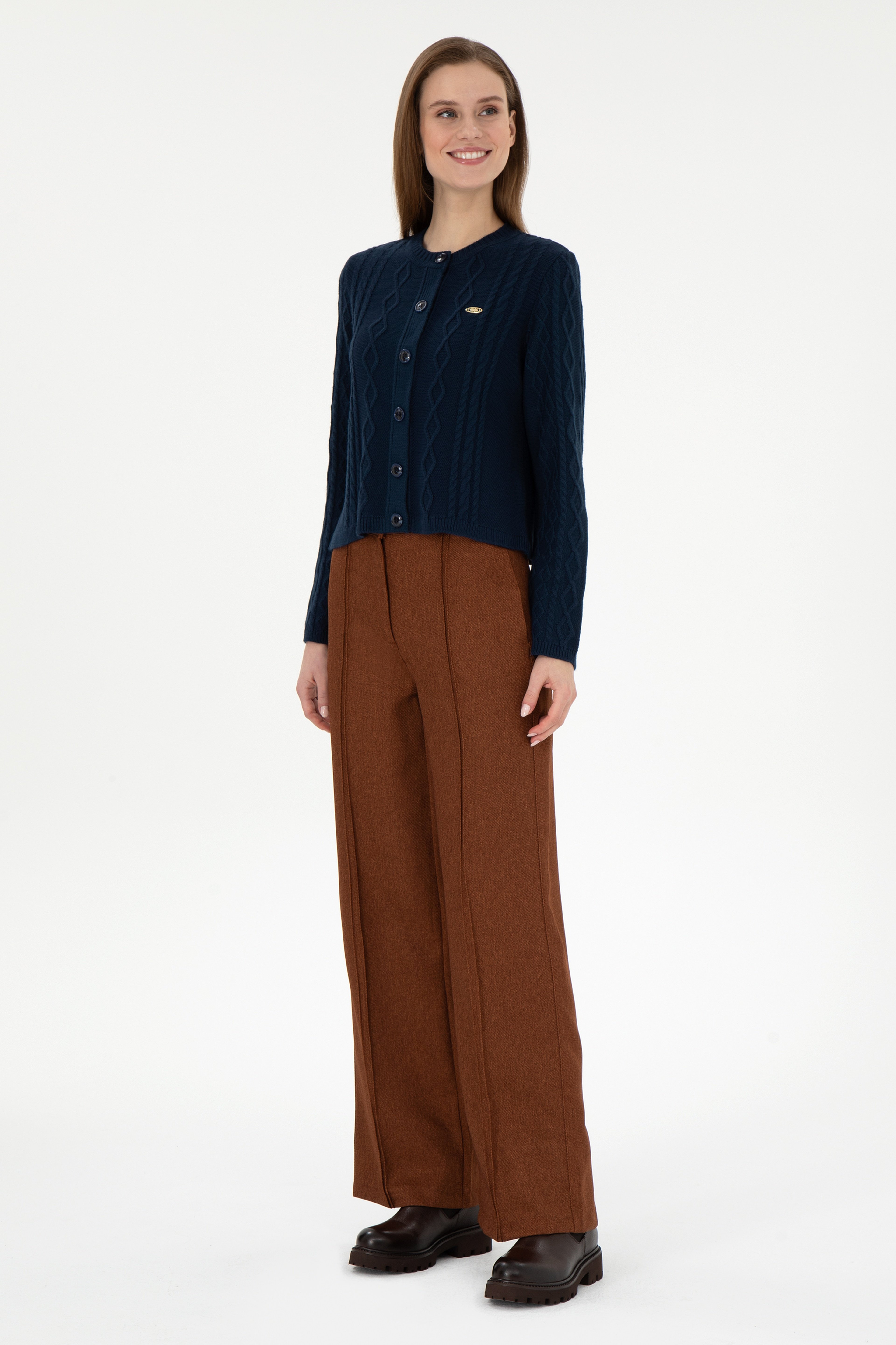 Kadın Kahverengi Loose Fit Kanvas Pantolon - Image 1