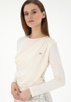 Kadın Krem Bisiklet Yaka Sweatshırt - 50291561044