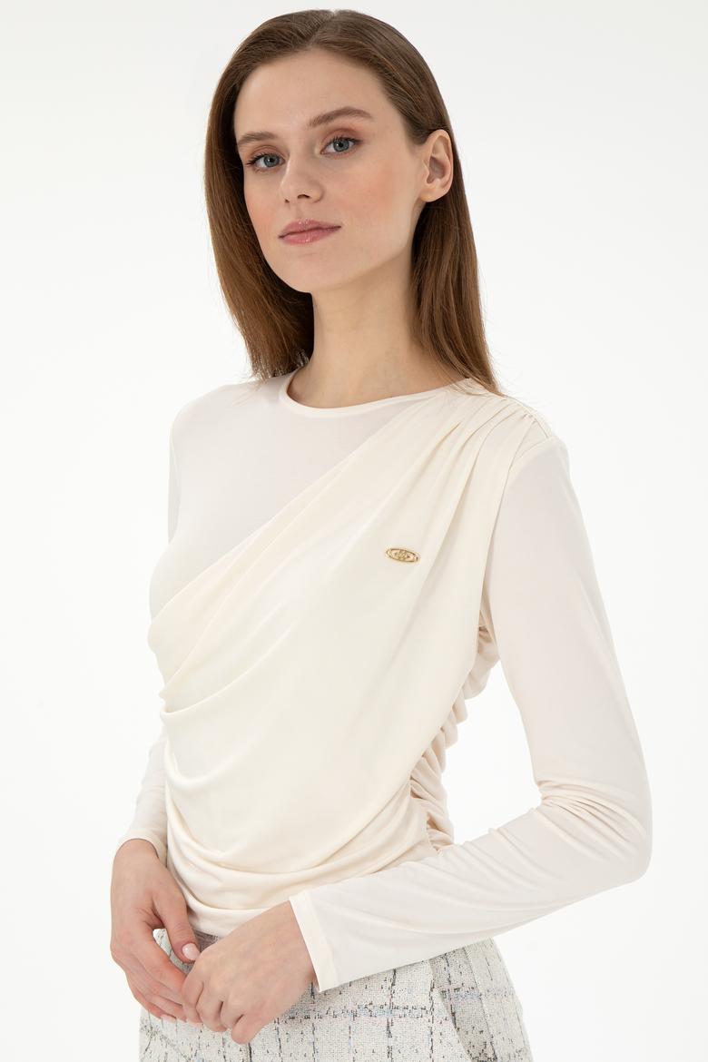 Kadın Krem Bisiklet Yaka Sweatshırt - 50291561044