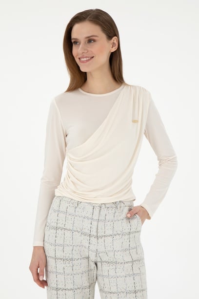 Kadın Krem Bisiklet Yaka Sweatshırt