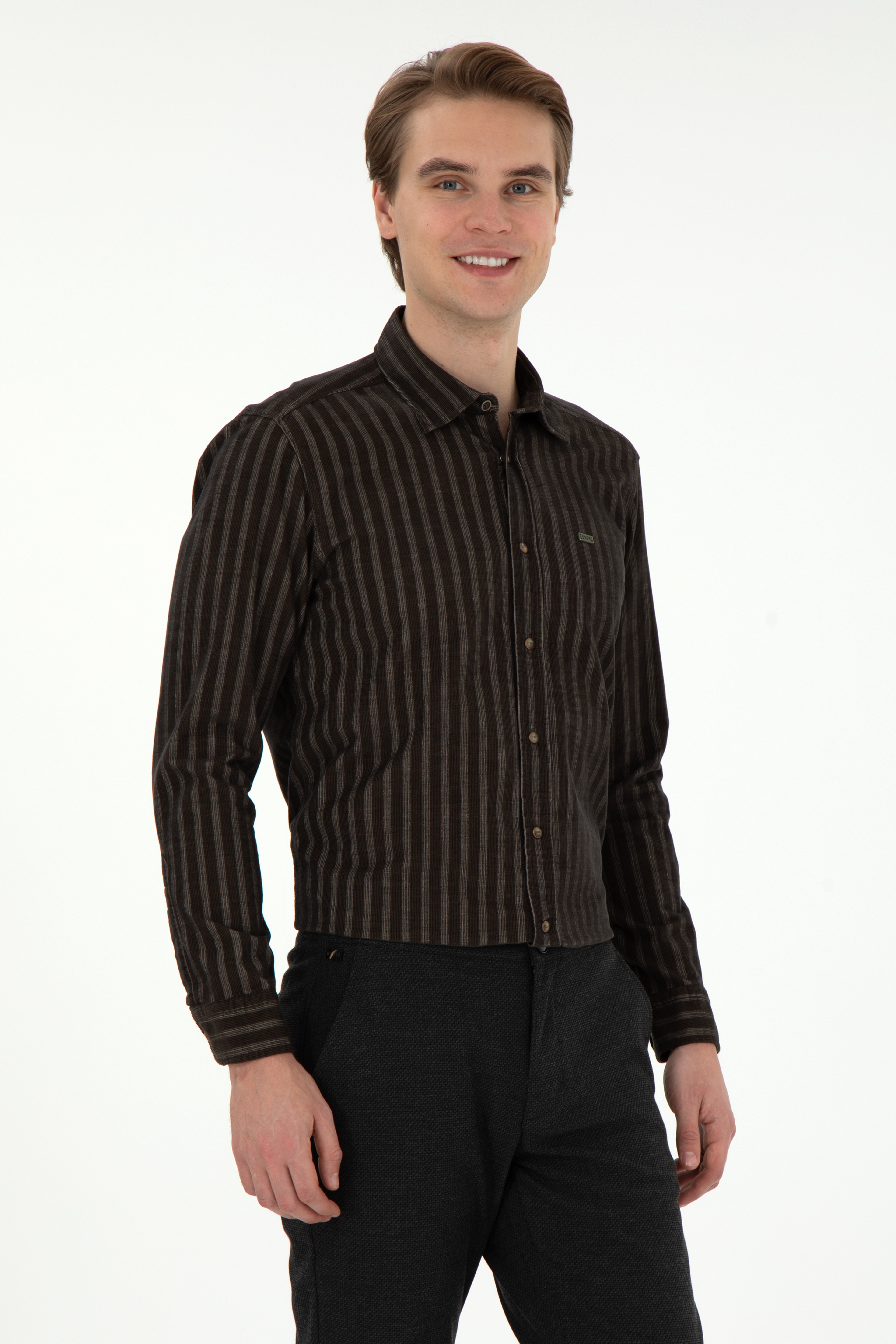 Erkek Haki Uzun Kollu Gömlek - Image 1