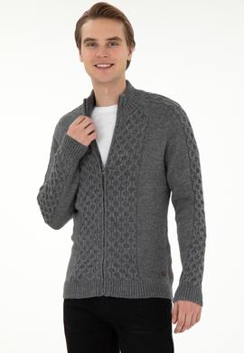 Erkek Gri Melanj Triko Hırka - 50294136015