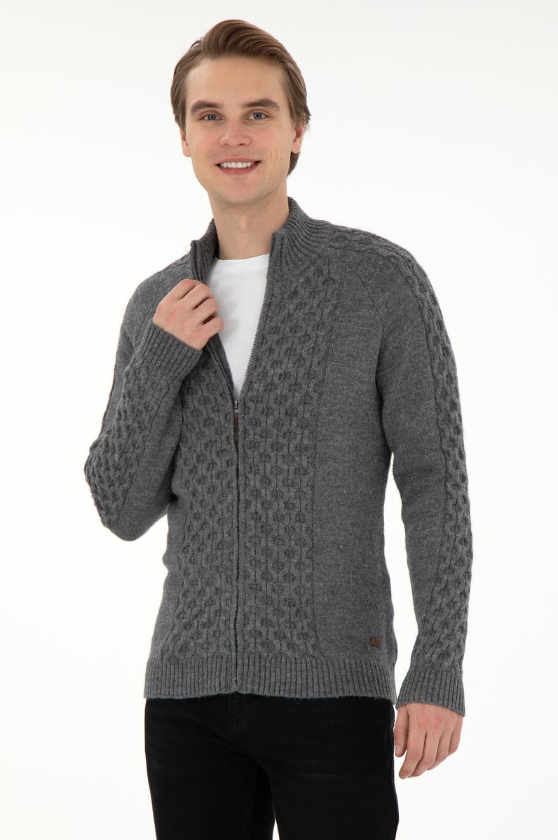 Erkek Gri Melanj Triko Hırka