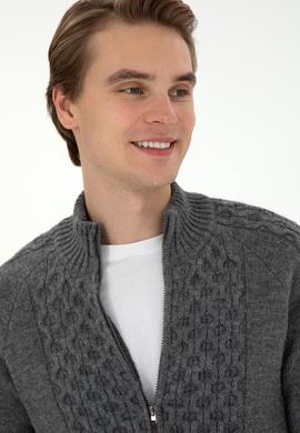 Erkek Gri Melanj Triko Hırka - 50294136015