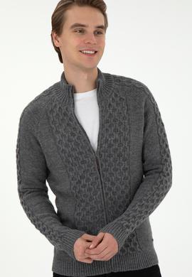 Erkek Gri Melanj Triko Hırka - 50294136015