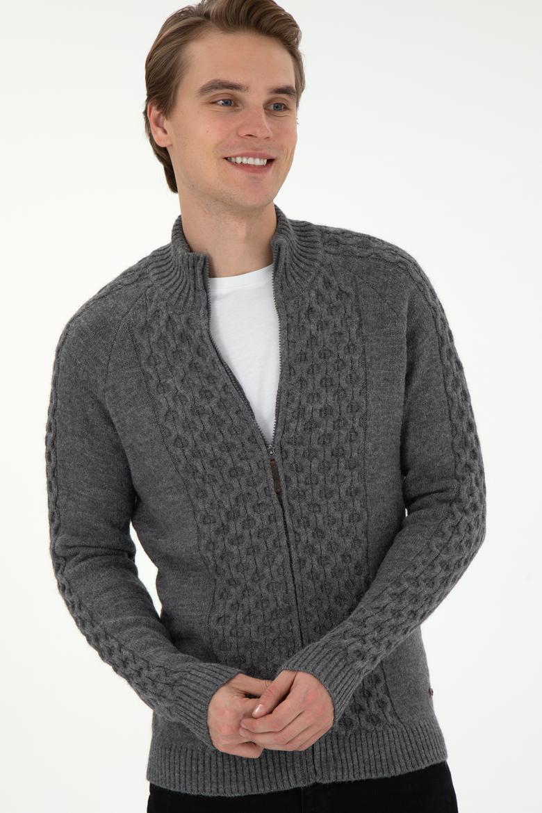 Erkek Gri Melanj Triko Hırka - 50294136015