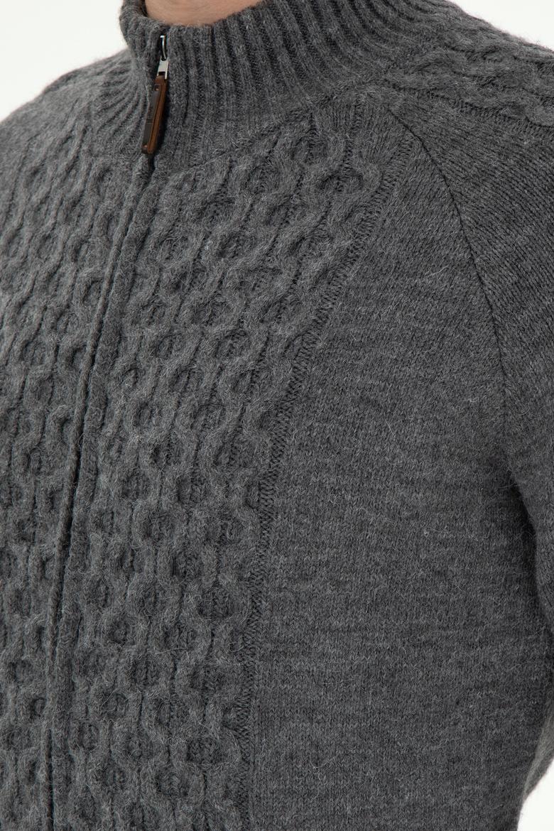 Erkek Gri Melanj Triko Hırka - 50294136015