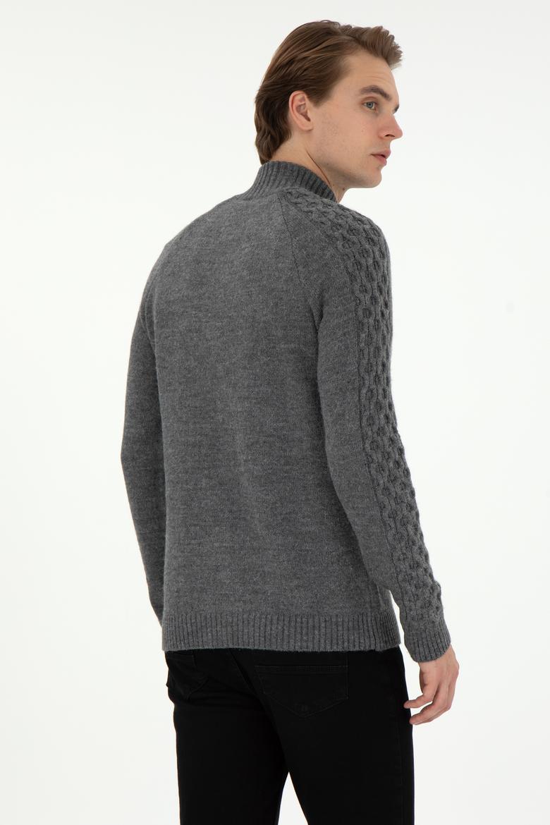 Erkek Gri Melanj Triko Hırka - 50294136015