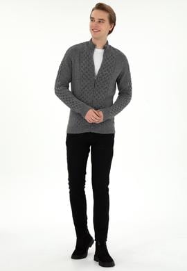 Erkek Gri Melanj Triko Hırka - 50294136015